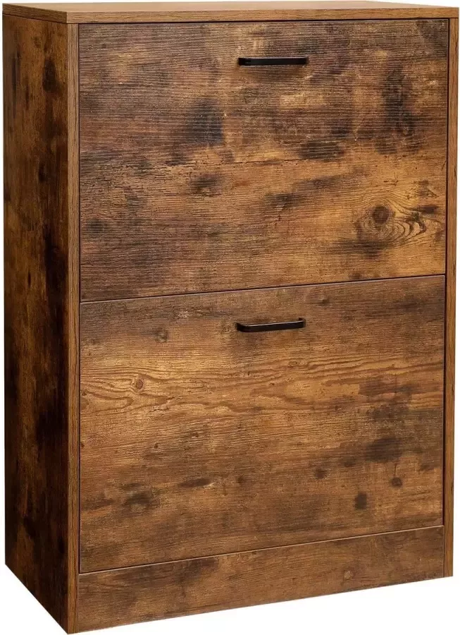 Schoenenkast met 2 kleppen schoenkieper tussenschotten verstelbaar en uitneembaar voor 12 paar damesschoenen of 8 paar herenschoenen kleine zaal 60 x 24 x 80 cm vintage donkerbruin LBC02BX