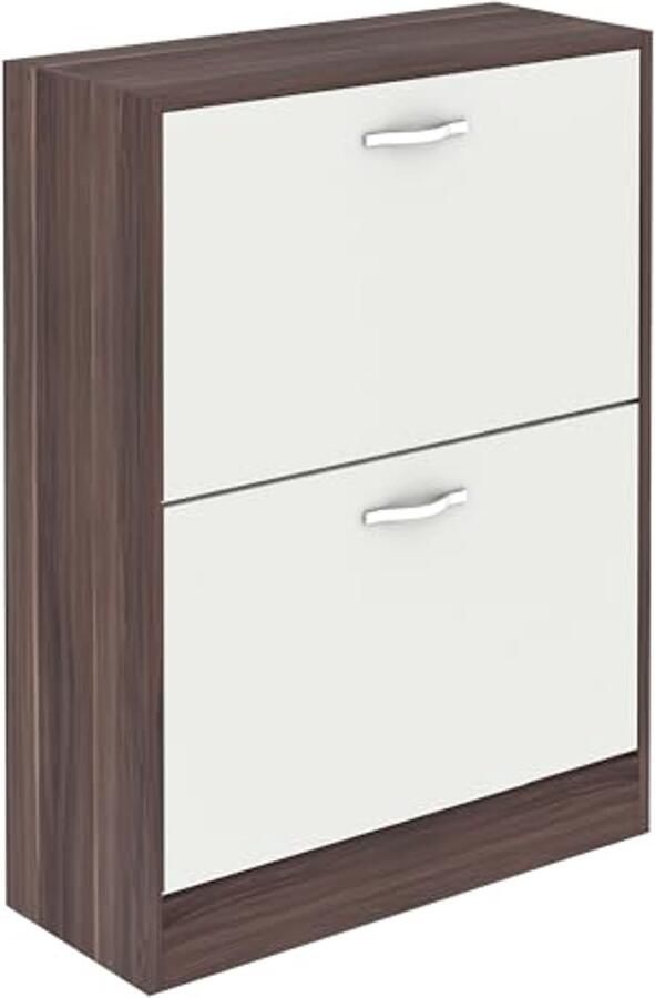 Schoenenkast met 2 laden – Moderne Houten Organizer voor Schoenen in Walnoot en Wit