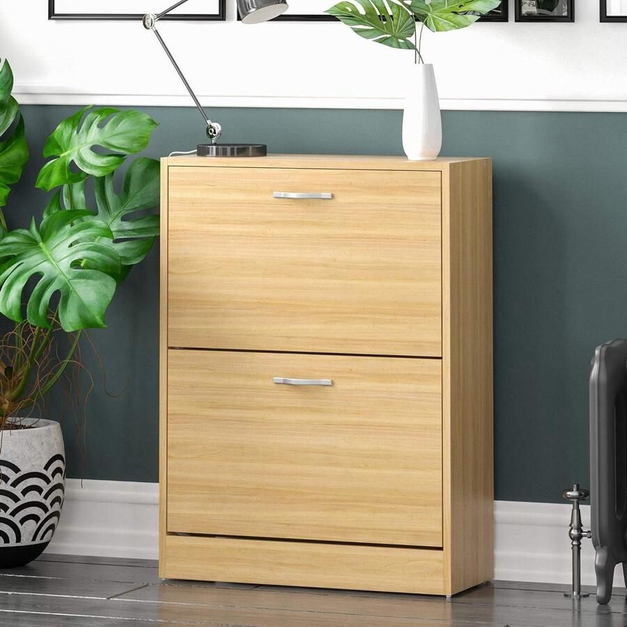 Schoenenkast met 2 laden Organizer voor schoenen Houten meubelstuk Grenen