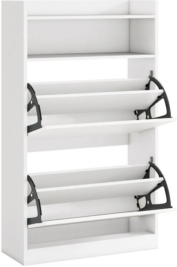 Schoenenkast met 2 Uitklapbare Lades – Slanke Verborgen Schoenenkast met Open Opbergruimte – Wit Hout