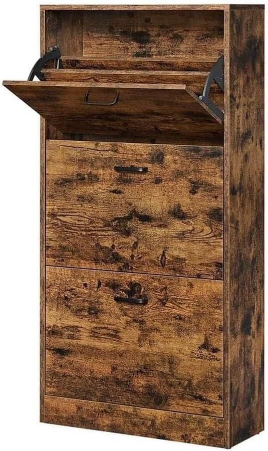 Schoenenkast met 2 klapdeuren verstelbare en afneembare verdeler 12 paar damesschoenen 8 herenschoenen smalle ingang 60 x 24 x 835 cm (l x b x h) wit - Foto 11