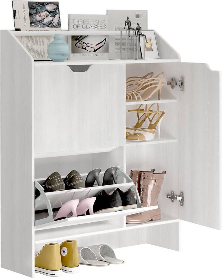 Schoenenkast met 3 kleppen 1 open vak schoenenrek met 4 planken modern gangschoenenrek schoenenladekast met kantelbeveiliging wit 80 x 24 x 100 cm
