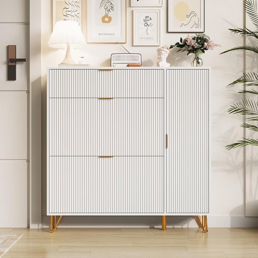 Schoenenkast met 3 kleppen en 1 deur Ruimtebesparend Entree Meubel 110 x 24 x 111 5 cm