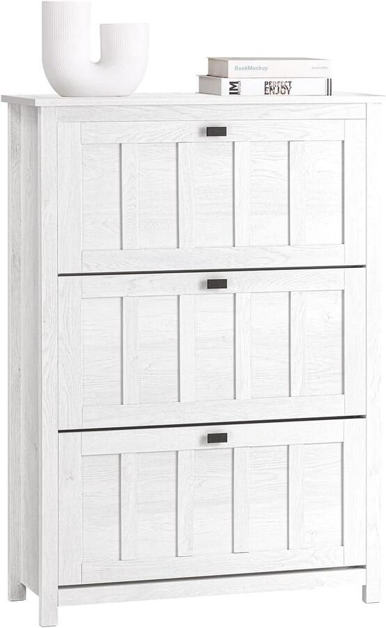 Schoenenkast met 3 Kleppen en Opbergruimte Vintage Wit Ideaal voor Inkomhal Woonkamer Slaapkamer
