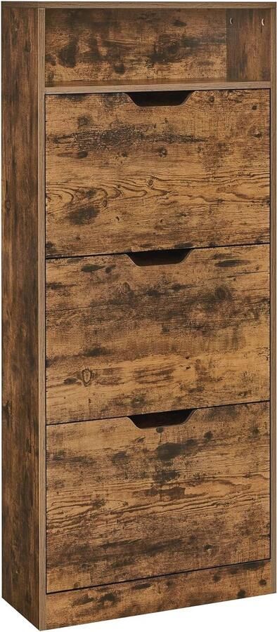 Schoenenkast met 3 kleppen en open vak voor 14-18 paar schoenen Vintage bruin