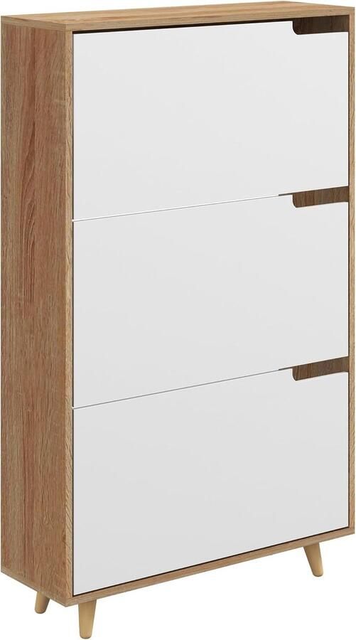 Schoenenkast met 3 kleppen schoenenkast met verstelbare plank 72 x 24 x 119 cm naturel en wit