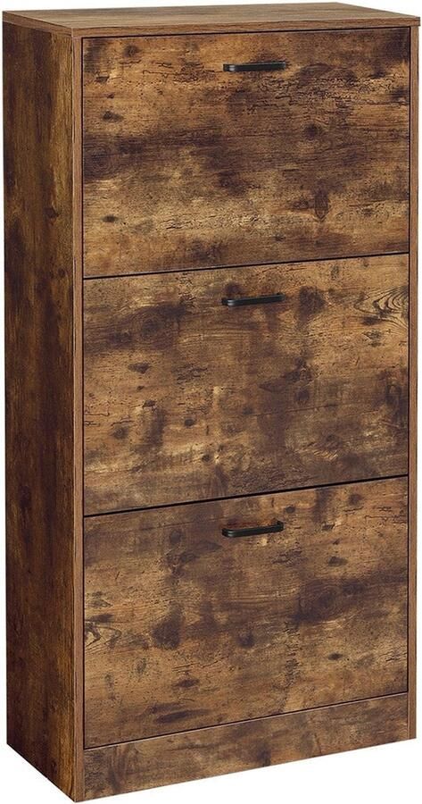 Rootz Living Rootz Schoenenkast met 3 kleppen Schoenenopberger Schoenenorganizer Maximaal 18 schoenen Vintage Bruin 60 cm x 24 cm x 120 cm