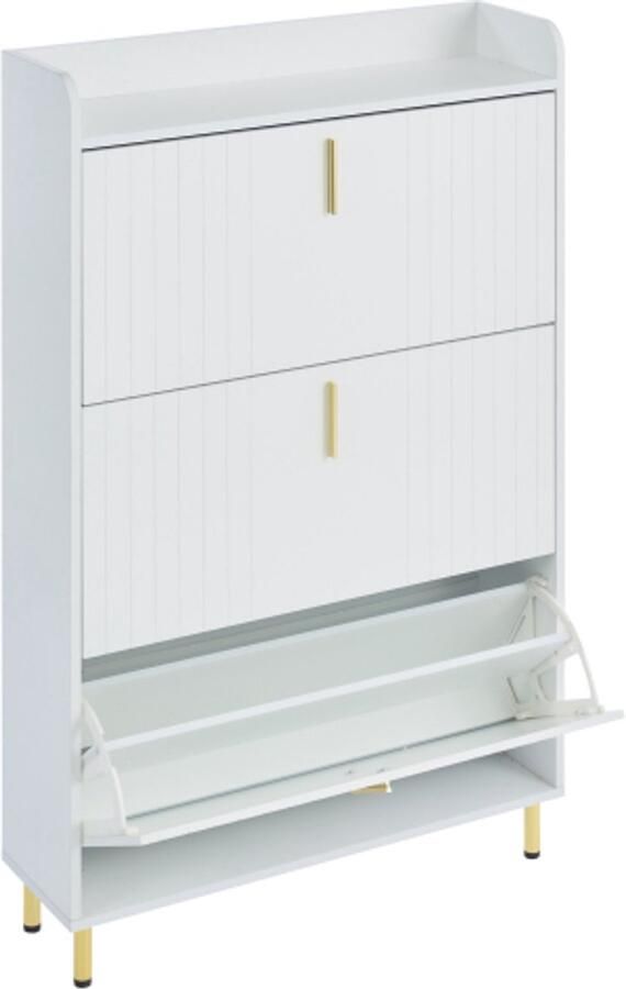 Schoenenkast met 3 kleppen schoenenrek schoenenkieper smal met 6 vakken schoenenkast wit verstelbaar anti-kantelvoorziening voor entree 80*23 5*123 5cm