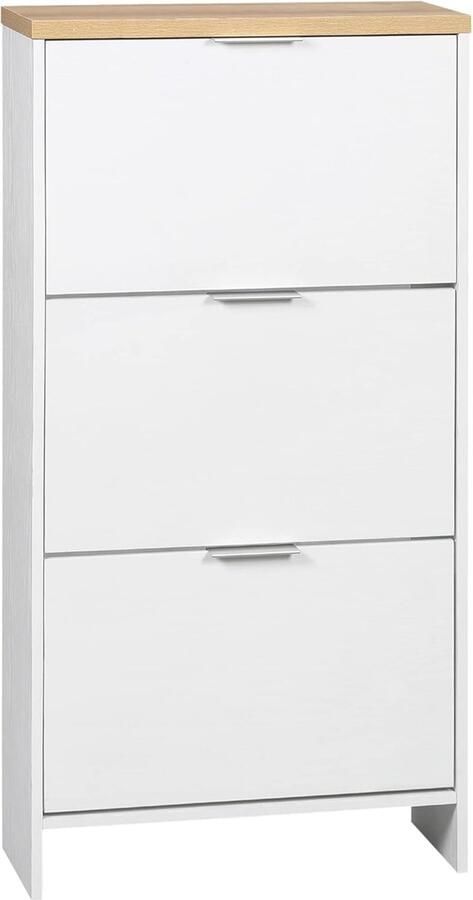 Schoenenkast met 3 Laden en Antikantelapparaat Ruimtebesparend Schoenenrek voor 12 Paar Schoenen Wit 60 x 24 x 120 cm - Foto 2