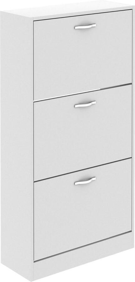 Schoenenkast met 3 Laden Uittrekbaar Houten Organizer voor Schoenen Wit