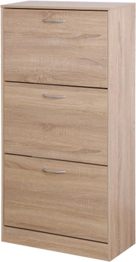 Schoenenkast met 3 lades 3-laags houten schoenenrek voor de entree eikenkleur