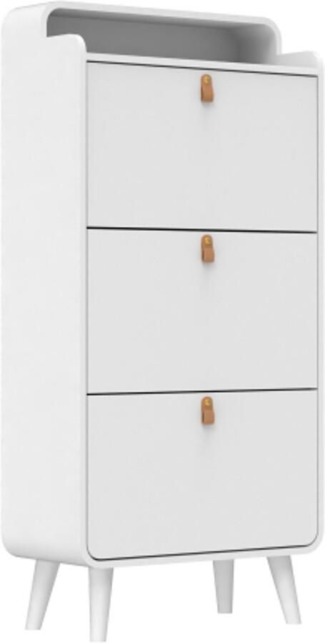 Gotagee Schoenenkast met 3 opvouwbare lades vrijstaand kantelbare schoenenorganizer entree smalle schoenenkast met bovenvak wit