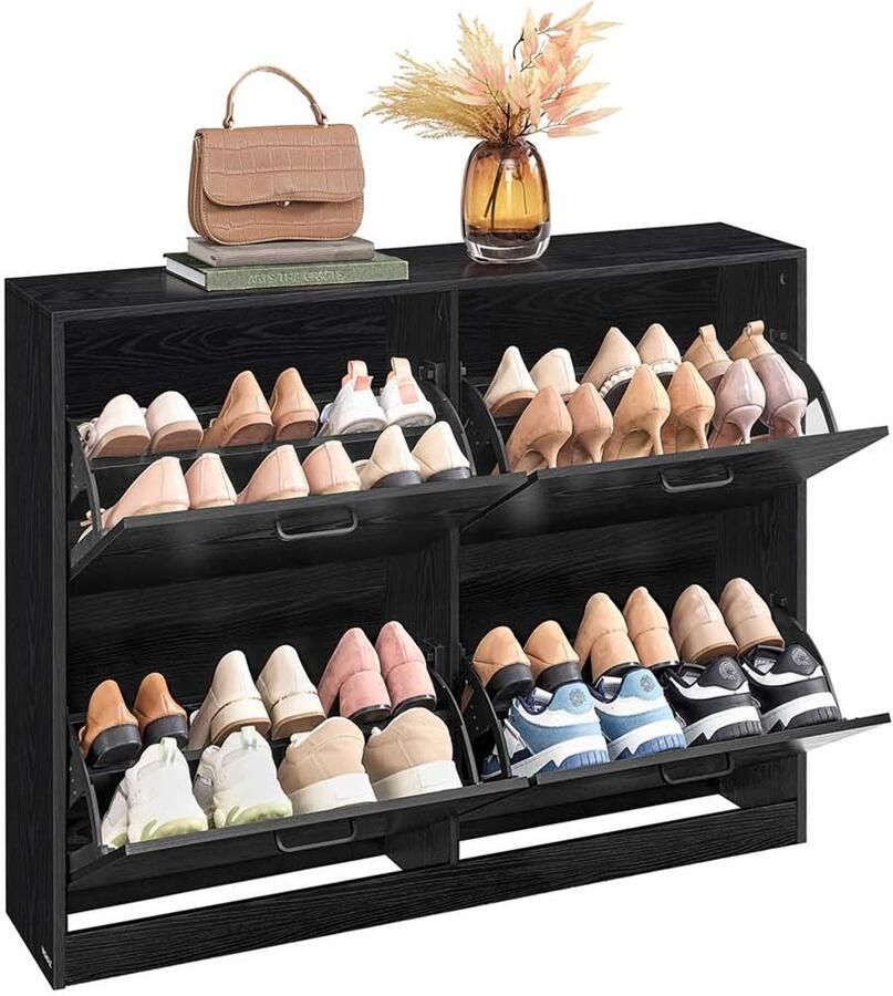 Schoenenkast Met 4 kleppen en verstelbare scheidingswand – Ebbenhoutzwart