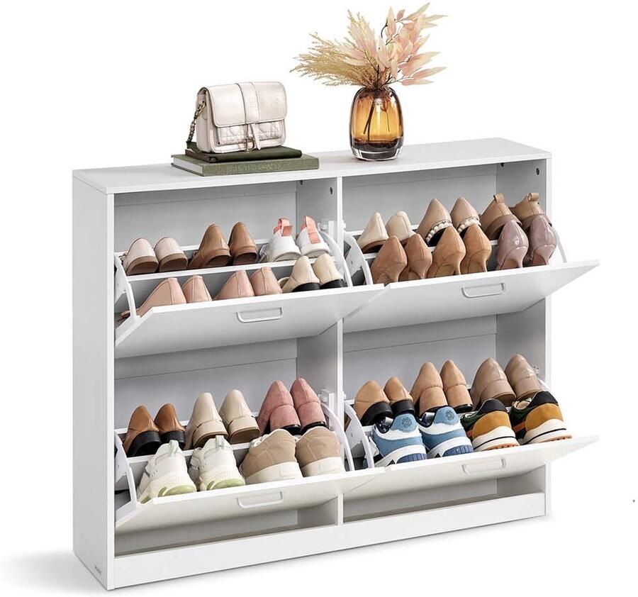 Schoenenkast Met 4 kleppen en verstelbare scheidingswand – Sneeuwwit