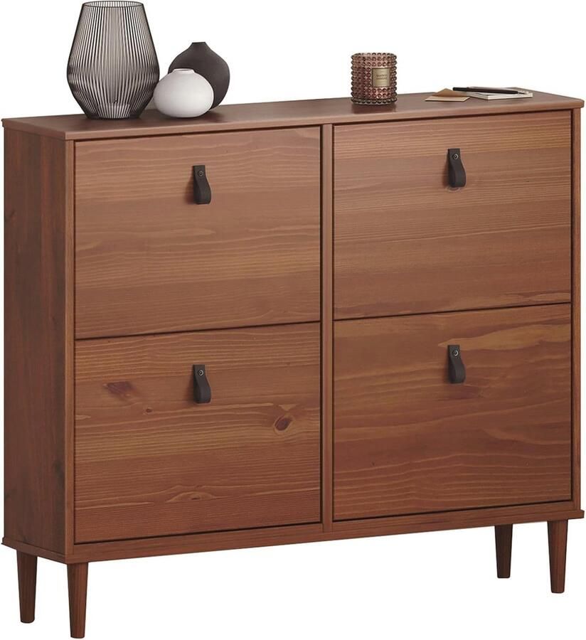 Schoenenkast met 4 kleppen Smal en Modern Design in Kastanjekleur