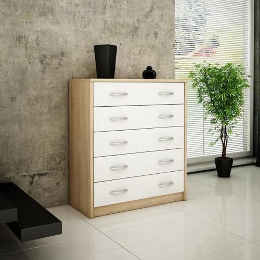 Schoenenkast met 5 Opklapbare Lades Ruimtebesparende Schoenenopslag 74 cm Breed Sonoma Wit