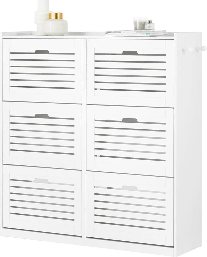 Schoenenkast met 6 Kleppen en Haken voor Inkomhal en Woonkamer Opbergkast met Grote Capaciteit