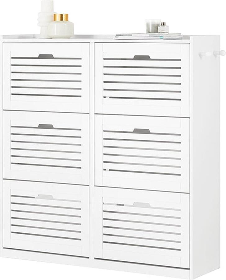 Rootz Living Rootz Schoenenkast met 6 kleppen Schoenenkantelaar Schoenenkast Veelzijdige opslag Ruimtebesparend ontwerp Eenvoudige montage Wit 115 cm x 112 cm x 30 cm