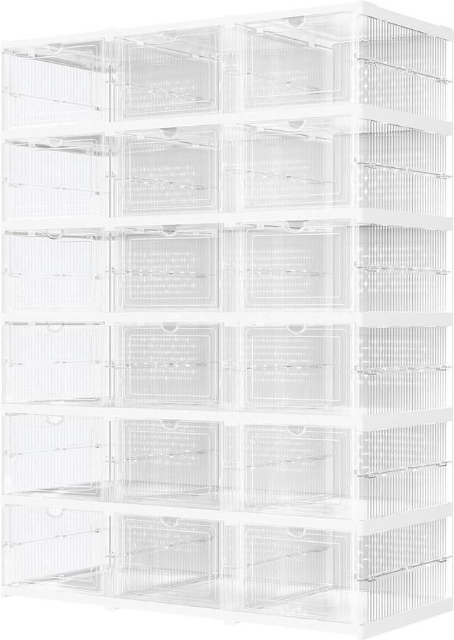 Schoenenkast met 6 schoenendozen geïntegreerde schoenenorganizer opvouwbaar en draagbaar transparant wolkwit montage in 1 minuut schoenen tot