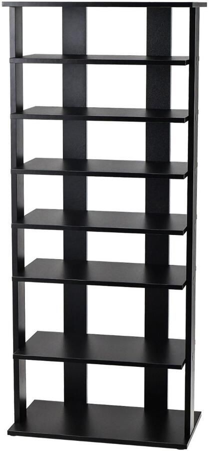 Schoenenkast met 7 Niveaus – Dubbele Rij Schoenenrek met Afneembare Planken en Anti-Kantel Systeem – Zwart