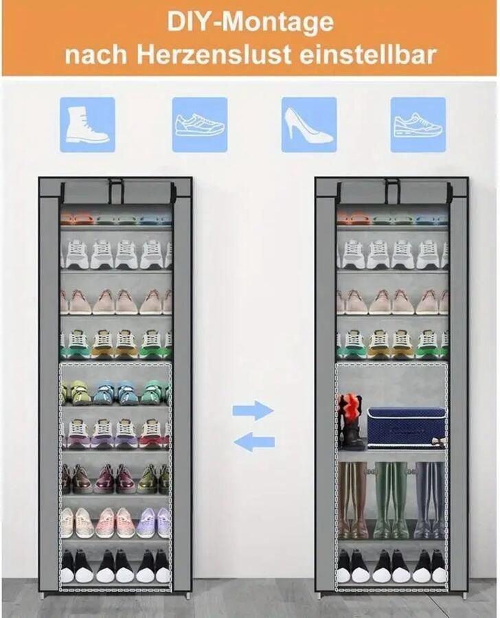 Schoenenkast met 9 Vakken – Schoenenrek van Non-woven Stof – Ruimtebesparend & Stofvrij – Verkrijgbaar in 4 Kleuren