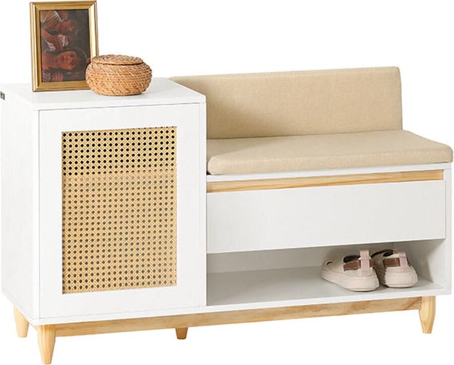 Rootz Living Rootz Schoenenkast met Bank Halorganisator Opbergeenheid MDF en grenen constructie Verstelbare plank Schimmelbescherming Comfortabele zitplaatsen 100 cm x 60 cm x 35 cm