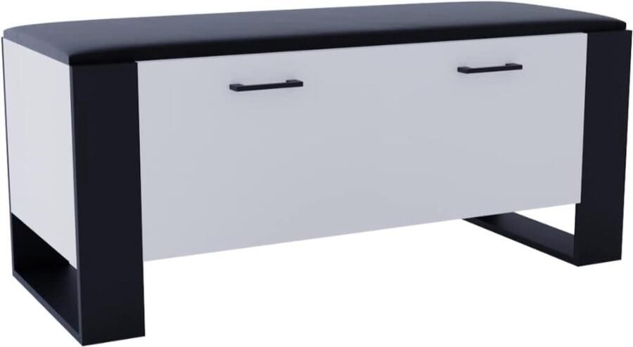 Schoenenkast met bank in modern design en robuuste kwaliteit. Voorzien van een gesloten schoenenrek en een comfortabele gevoerde zitting