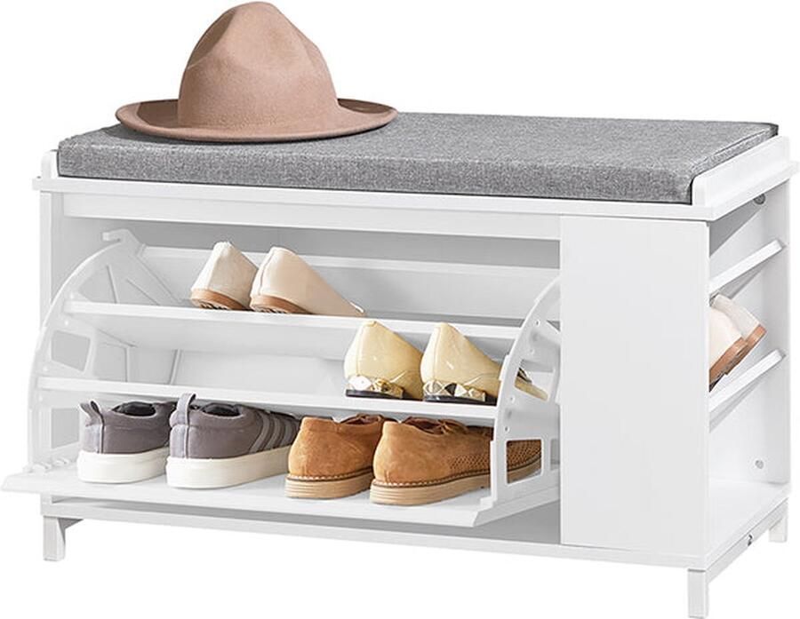 Rootz Living Rootz Schoenenkast met Bank Schoenenorganizer Opbergbank Comfortabele zitplaatsen Veelzijdige opslag Duurzame MDF en metalen constructie 82 cm x 53 cm x 46 cm