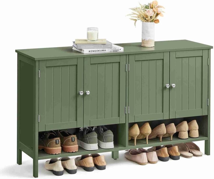 Schoenenkast met Deuren – Compact Schoenen Rek en Kast voor Hal of Gang – Stijlvolle Schoenenkast voor Netjes Opbergen Groen Landelijk 35x120x70cm