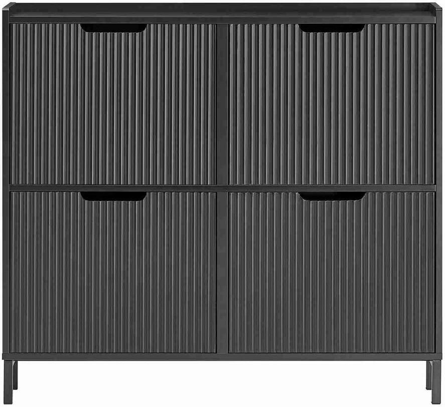 Schoenenkast met Deuren – Ruimtebesparende Schoenen Kast en Rek – Moderne Schoenenkast voor Hal Gang of Slaapkamer 4 Vakken Zwart Metaal