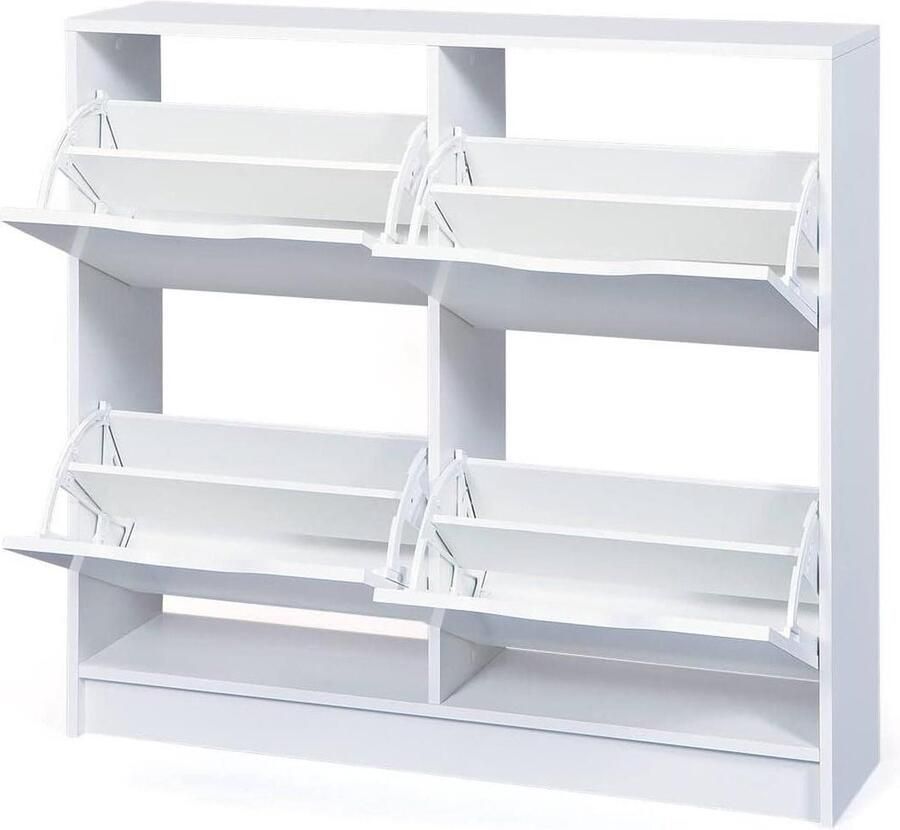 Schoenenkast met 2 klapdeuren verstelbare en afneembare verdeler 12 paar damesschoenen 8 herenschoenen smalle ingang 60 x 24 x 835 cm (l x b x h) wit - Foto 3