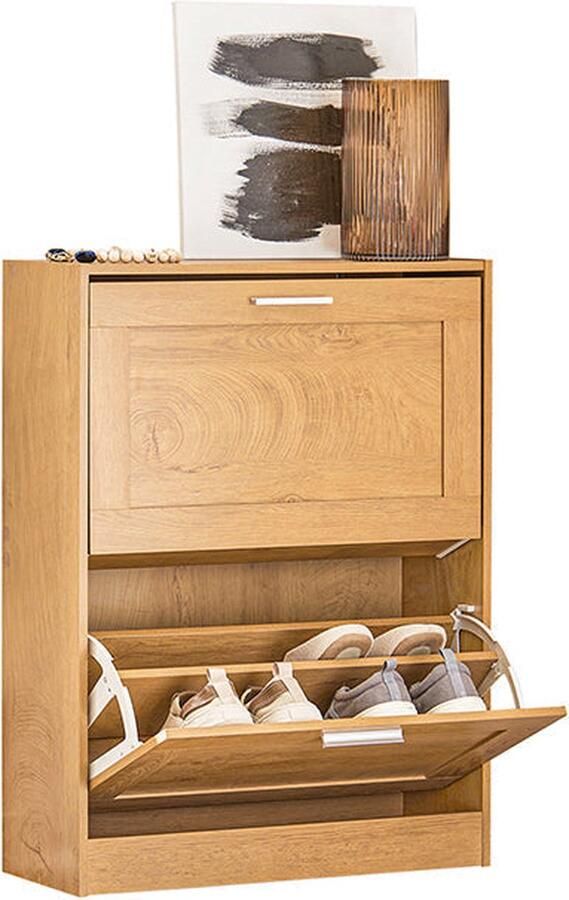 Rootz Living Rootz Schoenenkast met Kantelslot Schoenenkantelaar Schoenenkast Muurbeveiligd Multi-opslag MDF & PB Materiaal 60cm x 79cm x 23cm