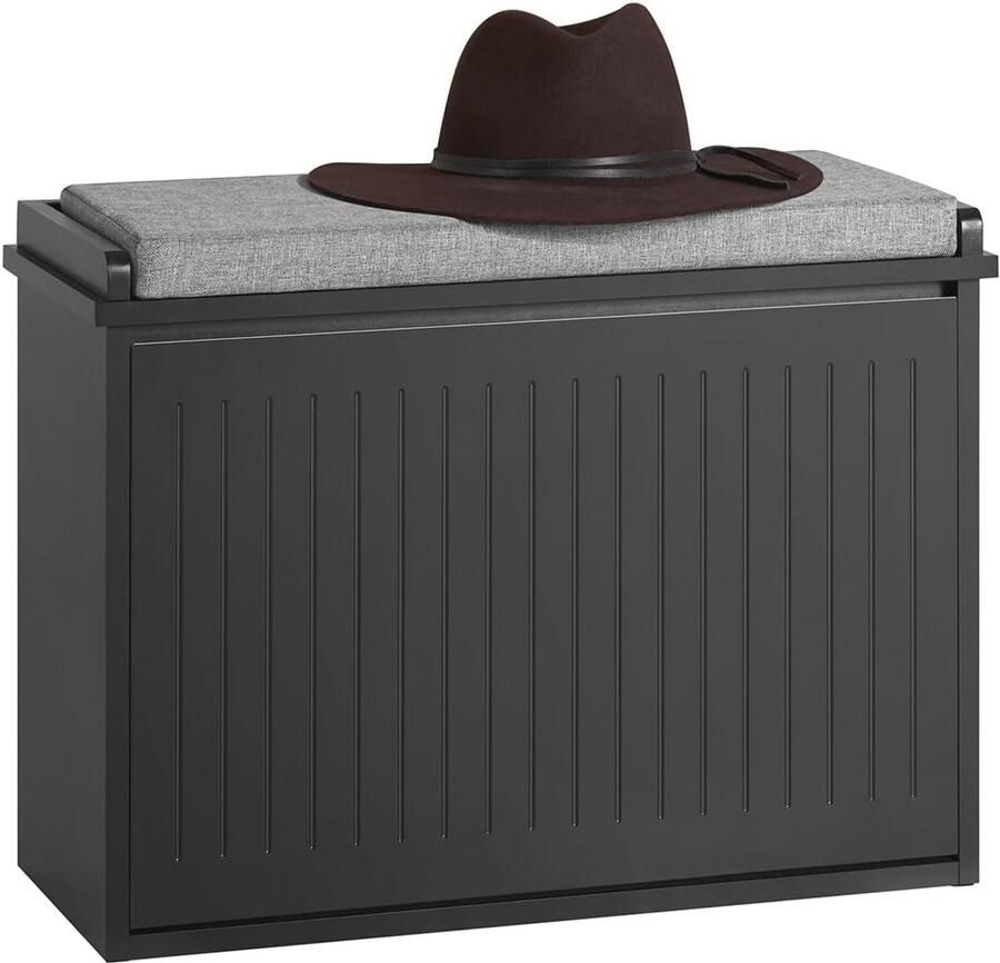 Schoenenkast met Klep en Zitkussen Schoenenbank en Schoenencommode in Zwart Compact 62 x 46 x 26 cm
