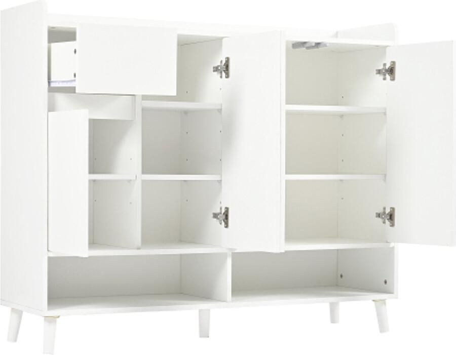 Schoenenkast met lade Dressoir 4 deuren en 1 lade met verstelbare plank voor eetkamer woonkamer of keuken wit 120x99x35 cm