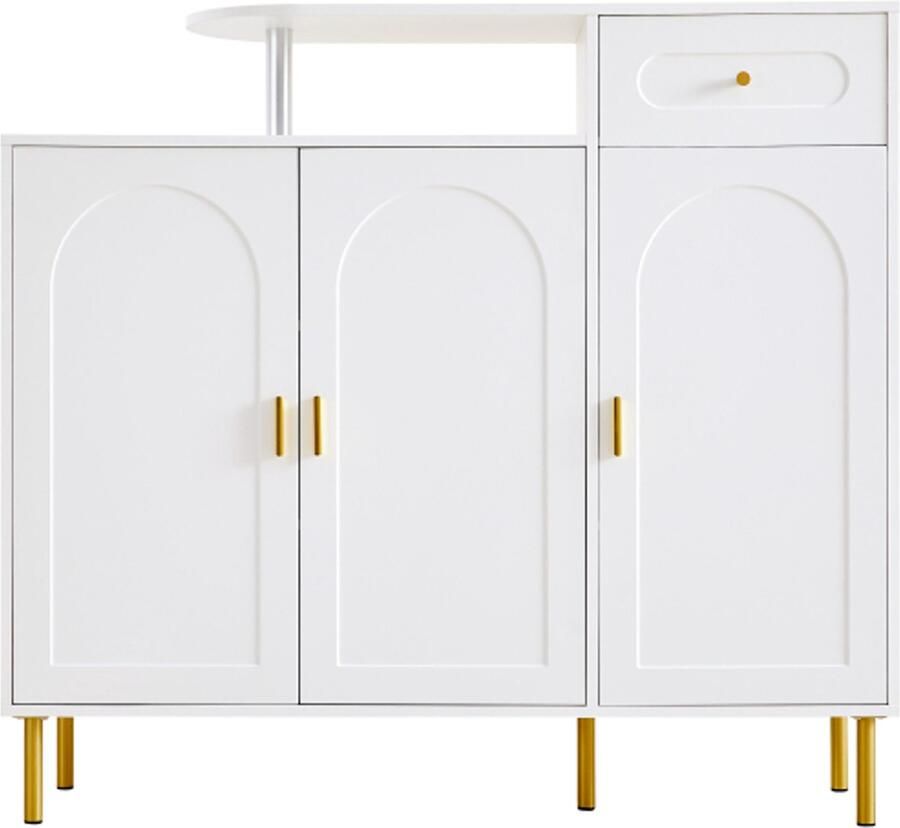 Schoenenkast met lade kast met metalen poten Wit Dressoir slaapkamerkast woonkamer hal of eetkamer B120 × H92 × D35 cm