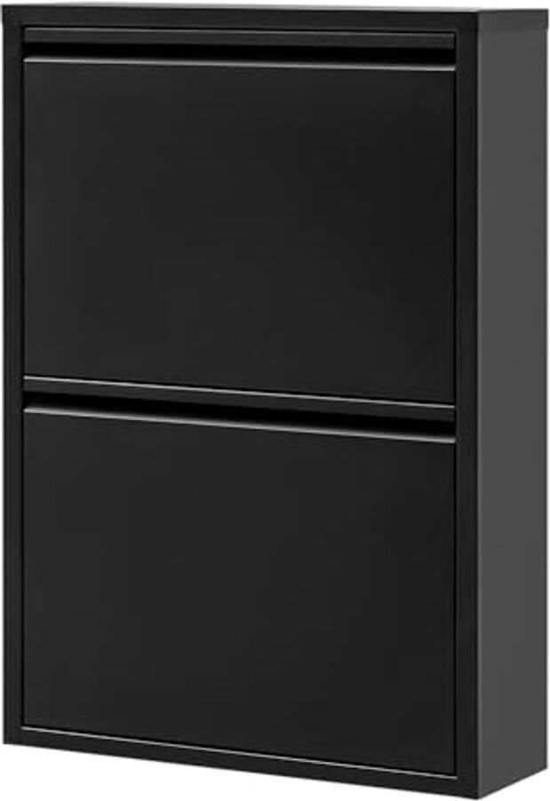 Schoenenkast met Magnetische Afdekking Smal en Ruimtebesparend Zwart Metaal Wandmontage