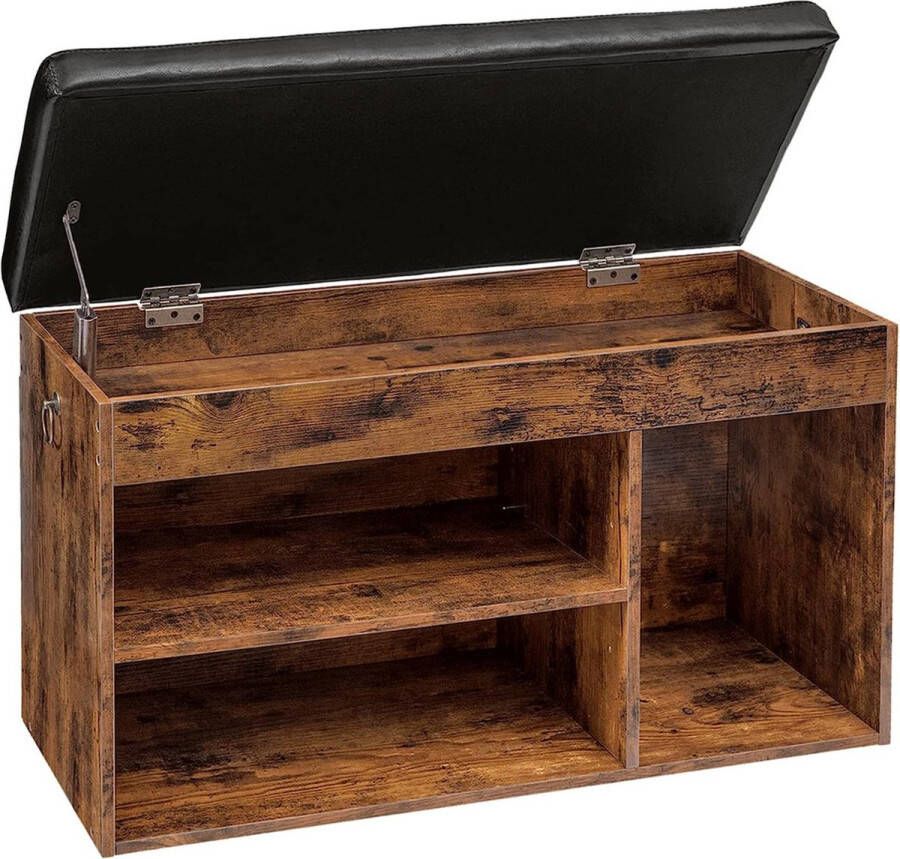 Schoenenkast met scharnierend deksel en verstelbare planken stevige schoenenkruk met comfortabel kussen ruimtebesparend in de hal gang woonkamer