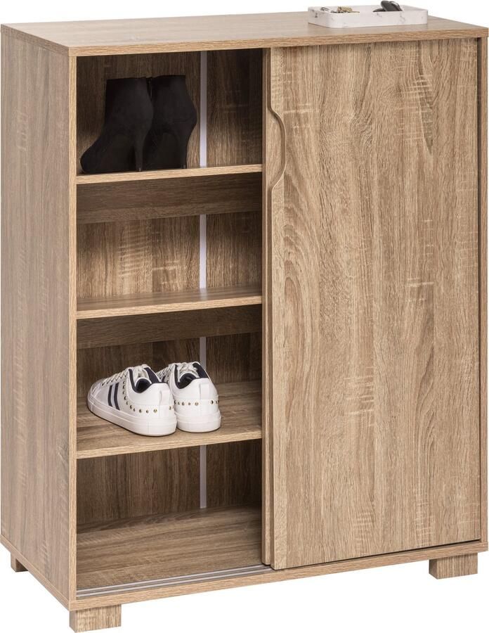 Merkloos Schoenenkast met Schuifdeur voor 16 paar schoenen 75x35 5x72cm Bruin