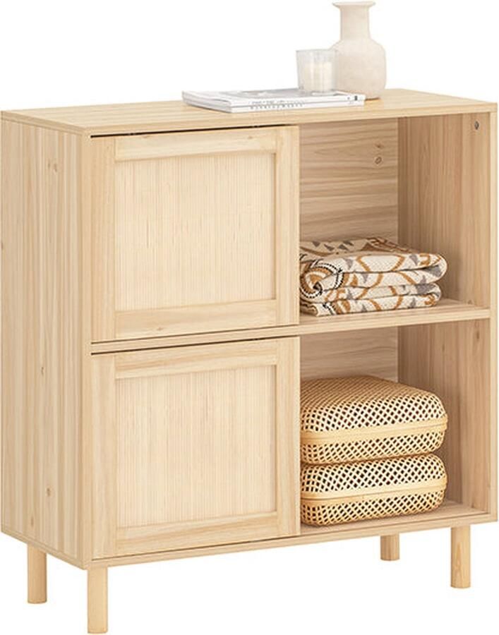 Rootz Living Rootz Schoenenkast met schuifdeuren Opbergorganisator Schoenenrek Bamboe en hout Schimmel- en meeldauwbestendig 80 cm x 87 cm x 35 cm