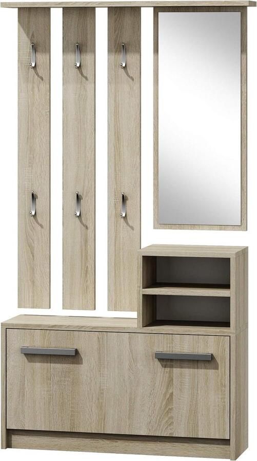 Schoenenkast met spiegel 160cm iRun ganggarderobe kleerhanger modieus design Sonoma eiken Schoenenkast met spiegel