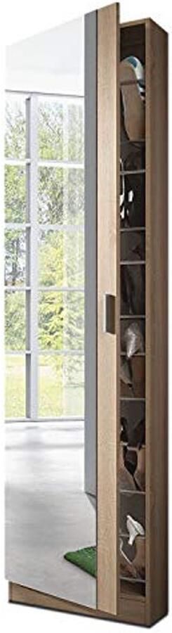 Schoenenkast met Spiegel 180 x 50 x 20 cm Eiken Natuur