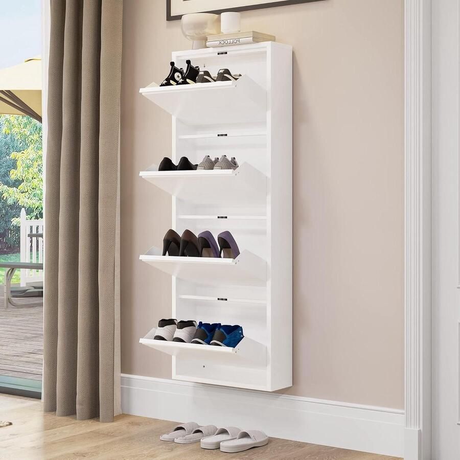 Schoenenkast met spiegel 4 lade schoenopbergkast klapdeuren Matel Schoenenrek Schoeisel Organizer Home Storage Meubels voor hal entree Schoenenkast met spiegel