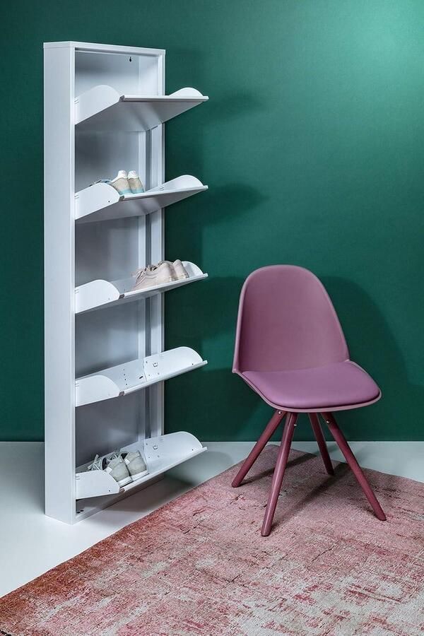 Schoenenkast met spiegel Caruso Design 5 kleppen wit schoenenrek voor 10 paar schoenen 170 x 50 x 14 cm Schoenenkast met spiegel