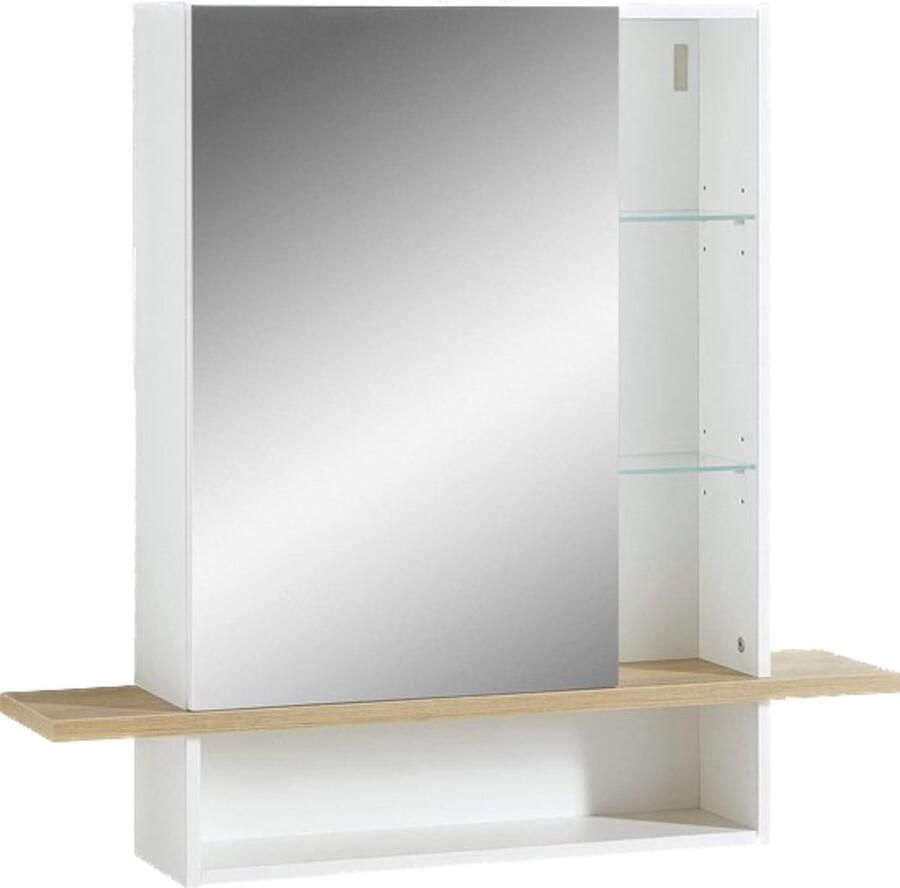 Schoenenkast met spiegel Germania Spiegelkast 1436-513 GW-Novolino wit Navarra-eiken replica LED-verlichting 90 x 91 x 25 cm B x H x D. Schoenenkast met spiegel