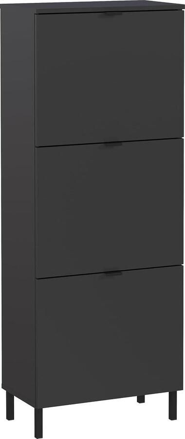 Schoenenkast met spiegel Grafiet Drie kleppen Metalen schoenmanden 53x137x30 cm Schoenenkast met spiegel