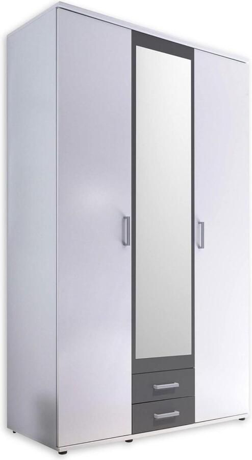 Schoenenkast met spiegel Hanau kledingkast wit grafiet veelzijdige draaideurkast 3-deurs 120 x 196 x 54 cm Schoenenkast met spiegel