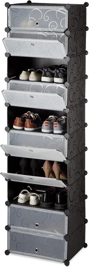 Schoenenkast met spiegel Ruimtebesparend schoenenrek 10 etages Zwart HxBxD ca. 176 x 49 x 37 cm Schoenenkast met spiegel