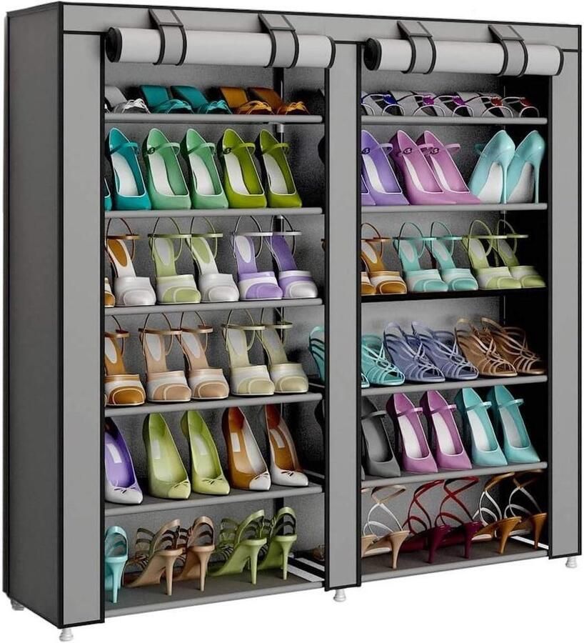 Schoenenkast met spiegel Ruimtebesparende stalen structuur-waterdicht stofdicht-grijs Schoenenkast met spiegel