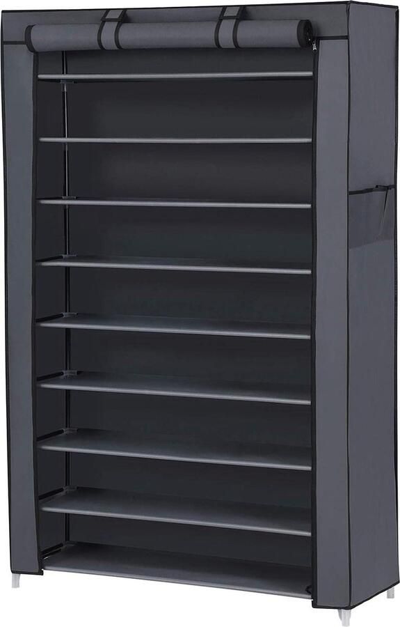 Schoenenkast met spiegel Schoenenrek met spiegels 10 niveaus 28 x 88 x 160 cm met stofkap voor hoge hakken sportschoenen metalen frame grijs RXJ36G Schoenenkast met spiegel