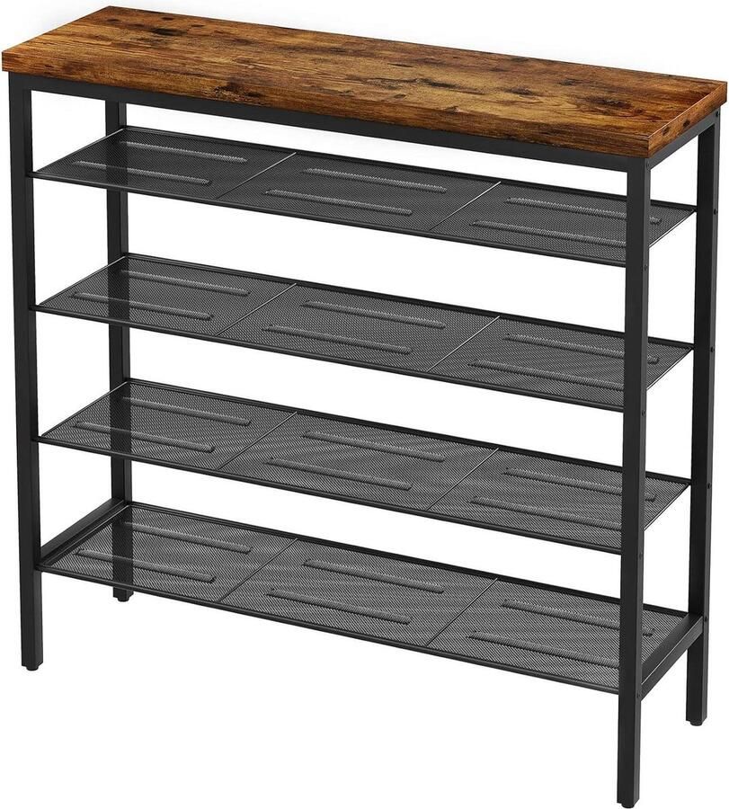 Schoenenkast met spiegel Schoenenrek Schoenenorganizer Praktische opbergunit 105 x 30 x 95 cm 5-laags schoenenopslag Boekenplank Badkamerplank Plantenstandaard Voor kast entree hal TMJ084H Schoenenkast met spiegel